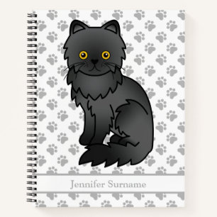 Black Persian Cute Cartoon Cat & Custom Text Notebook