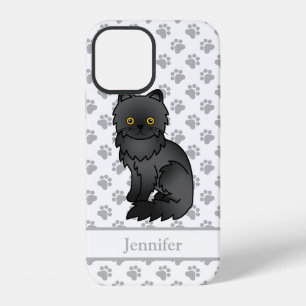 Black Persian Cute Cartoon Cat & Name iPhone 12 Case