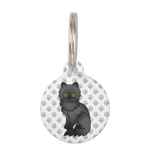 Black Persian Cute Cartoon Cat & Pet's Info Pet Tag