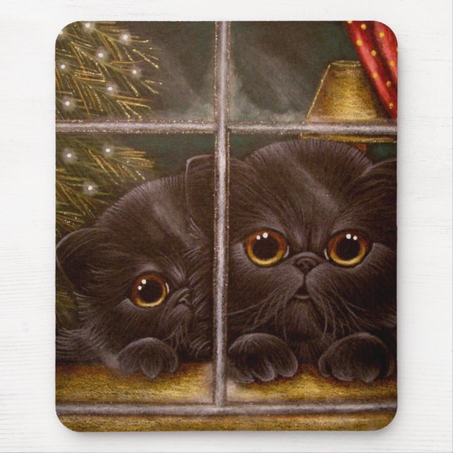 BLACK PERSIAN KITTEN CATS - 1ST CHRISTMAS MOUSE MAT (Front)