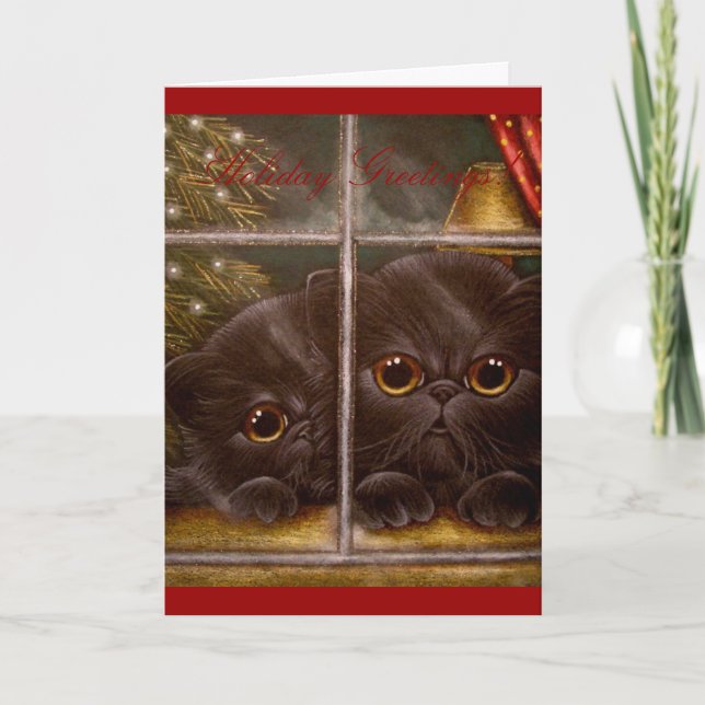 BLACK PERSIAN KITTEN CATS HOLIDAY Card (Front)