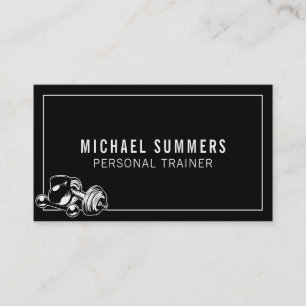 Black Personal Trainer Gym Coach Weights Dumbbell Business Card
