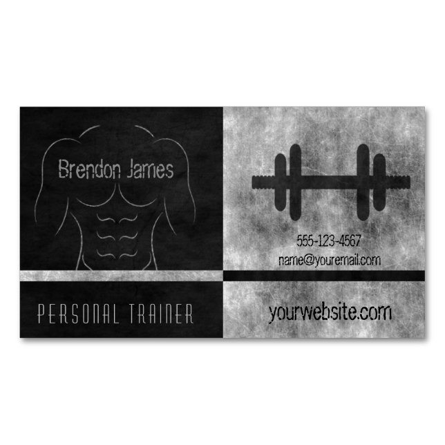 Black Personal Trainer Muscular Ripped Muscle Man Magnetic Business Card (Front)