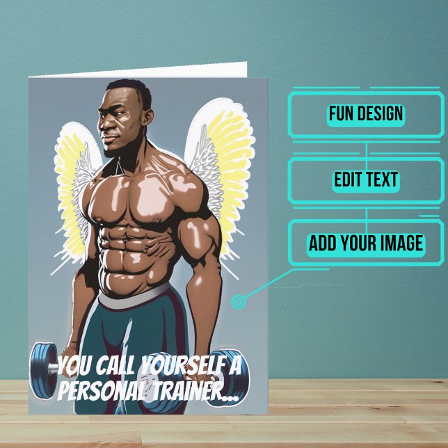 Black Personal Trainer or Coach Gym Birthday Card (This fun card is specifically for the male personal trainer friend or family member in your life.)