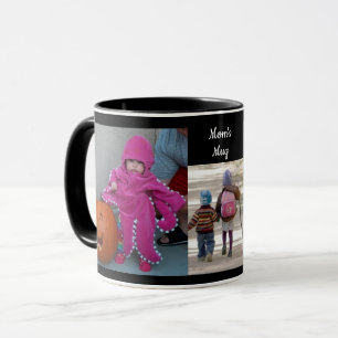 Black Personalise 3 PHOTO TEMPLATE Gift Coffee Mug
