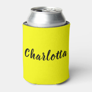 Black Personalise Name Neon Yellow Colour Can Cooler