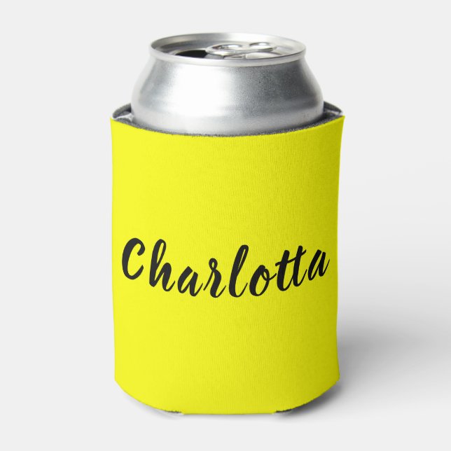 Black Personalise Name | Neon Yellow Colour Can Cooler (Can Front)