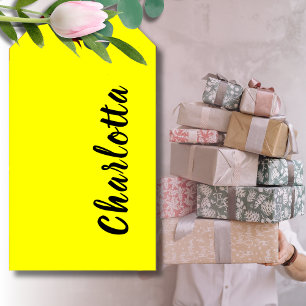 Black Personalise Name   Neon Yellow Colour Gift Tags