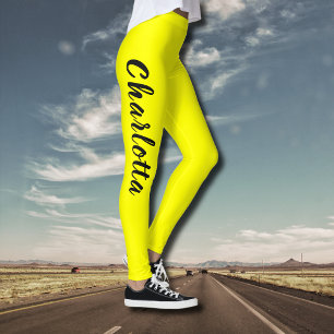 Black Personalise Name Neon Yellow Colour Leggings