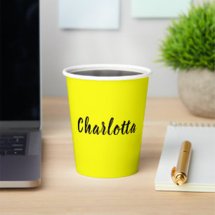 Black Personalise Name Neon Yellow Colour Paper Cups