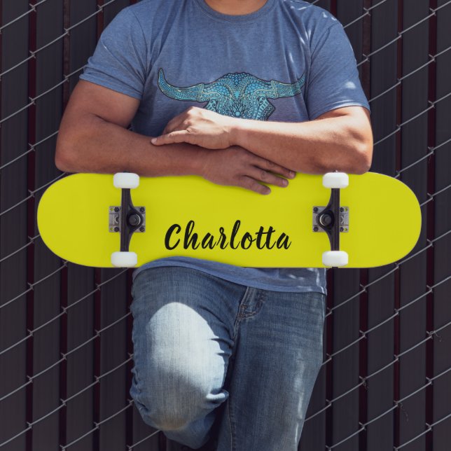 Black Personalise Name | Neon Yellow Colour Skateboard (Outdoor 3)