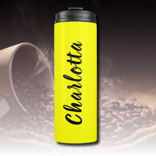 Black Personalise Name Neon Yellow Colour Thermal Tumbler