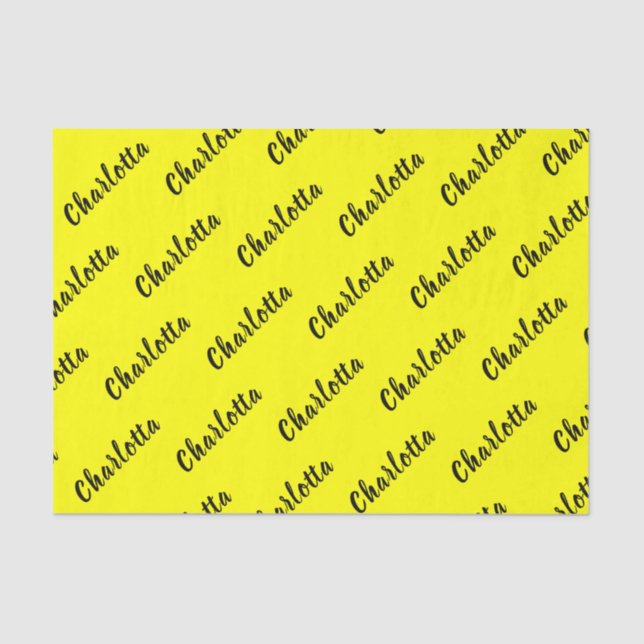 Black Personalise Name | Neon Yellow Colour Tissue Paper (Front)