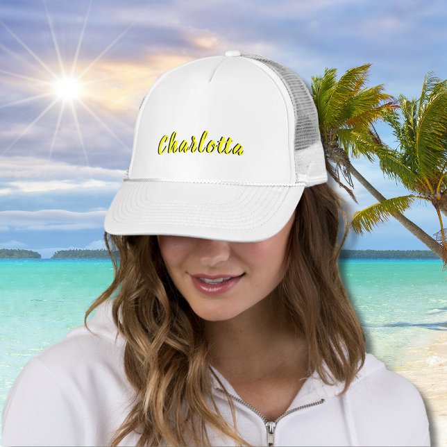 Black Personalise Name | Neon Yellow Colour Trucker Hat (Creator Uploaded)