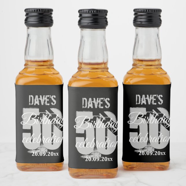 Black Personalised 50th Any Birthday Party Liquor Bottle Label (Bottles)