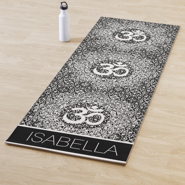 Black Personalised Black and White Om Mandala Yoga Yoga Mat (In Situ)