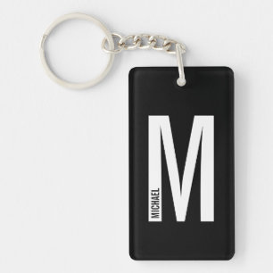 Black Personalised Bold Monogram and Name Key Ring