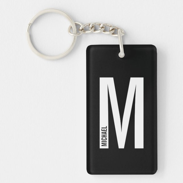 Black Personalised Bold Monogram and Name Key Ring (Front)