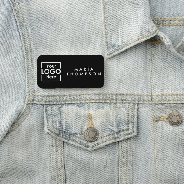 Black Personalised Business Logo Employee Staff Name Tag (In Situ)