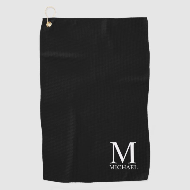 Black Personalised Classic Monogram and Name Golf Towel (Front)