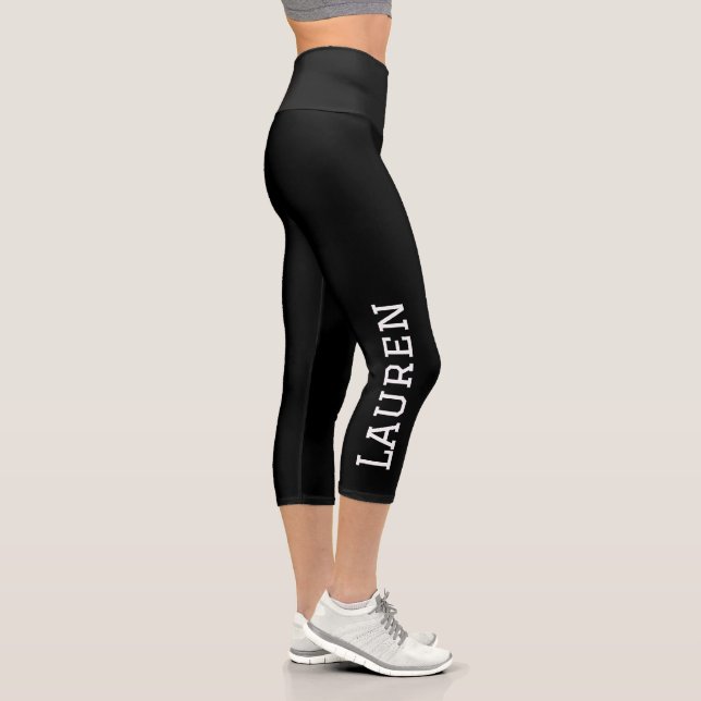Black Personalised Custom Name Solid Colour  Capri Leggings (Right)