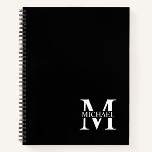 Black Personalised Elegant Monogram and Name Notebook