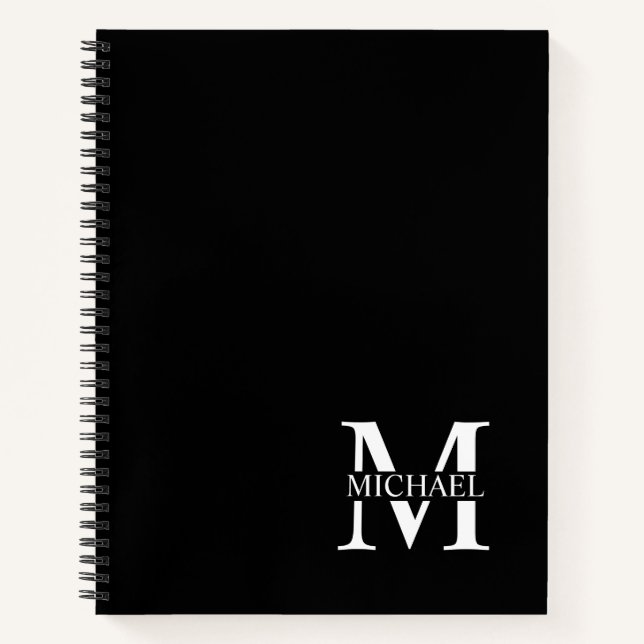 Black Personalised Elegant Monogram and Name Notebook (Front)