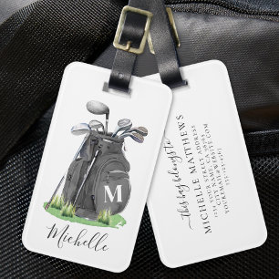 Black Personalised Golf Monogram Luggage Tag