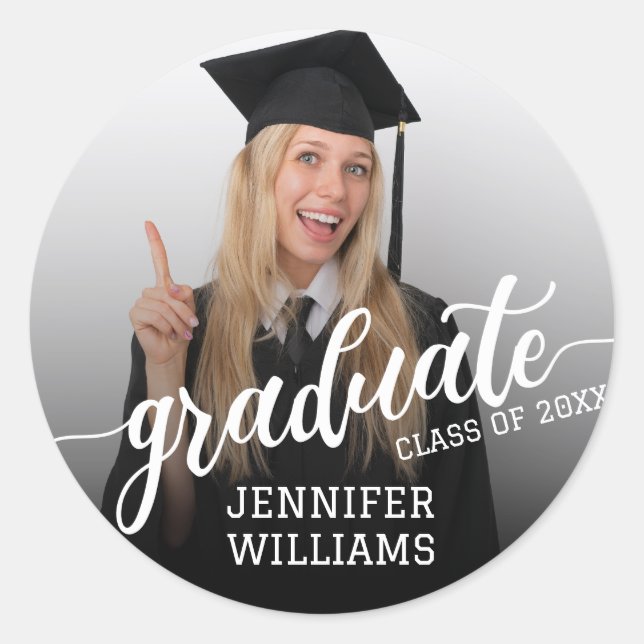 Black Personalised Graduation Photo Graduate Party Classic Round Sticker (Front)
