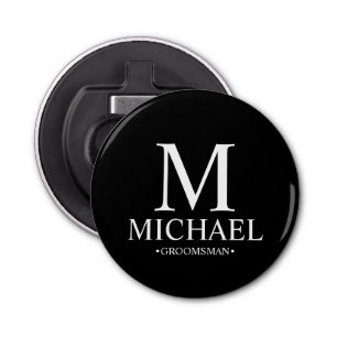 Black Personalised Groomsman Name and Monogram Bottle Opener