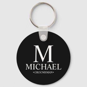 Black Personalised Groomsman Name and Monogram Key Ring