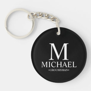 Black Personalised Groomsman Name&Monogram Key Ring