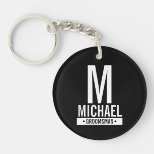 Black Personalised Groomsman's Monogram and Name Key Ring