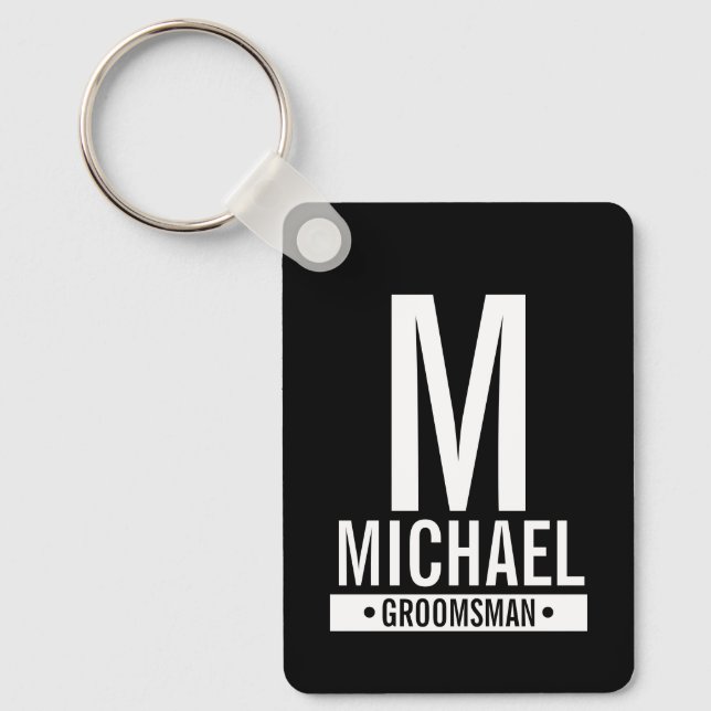 Black Personalised Groomsman's Monogram and Name Key Ring (Front)
