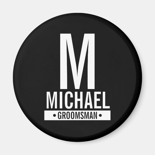 Black Personalised Groomsman's Monogram and Name Magnet (Front)