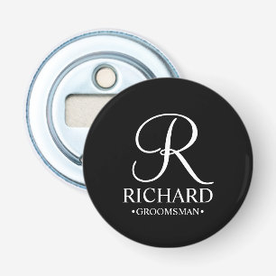 Black Personalised Groomsman's Name and Monogram Bottle Opener