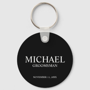 Black Personalised Groomsman's Name and Monogram Key Ring