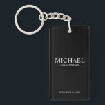 Black Personalised Groomsman's Name and Monogram Key Ring<br><div class="desc">Modern Personalised Groomsman Gifts
featuring personalised groomsman's name,  title and wedding date in white classic serif font style on black background.

Also perfect for Best Man,  Father of the Bride and more.</div>