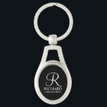 Black Personalised Groomsman's Name and Monogram Key Ring<br><div class="desc">Elegant Black and White Personalised Groomsman Gifts
featuring personalised monogram in white elegant script font style with groomsman's name and title in classic serif font style on black background.

Also perfect for best man,  father of the bride,  bridesmaid,  maid of honour,  flower girl,  mother of the bride and more.</div>