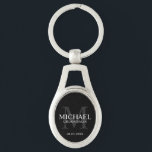 Black Personalised Groomsmen's name and monogram Key Ring<br><div class="desc">Add a personal touch to your wedding with personalised groomsmen keychain. This keychain features personalised groomsman's name with title and wedding date in white and monogram in grey as background, in classic serif font style, on black background. Also perfect for best man, father of the bride, ring bearer and more....</div>