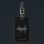 Black Personalised Groomsmen's name and monogram Luggage Tag<br><div class="desc">Add a personal touch to your wedding with personalised groomsmen luggage tag. This luggage tag features personalised groomsman's name with title and wedding date in white and monogram in grey as background, in classic serif font style, on black background. Also perfect for best man, father of the bride, ring bearer...</div>