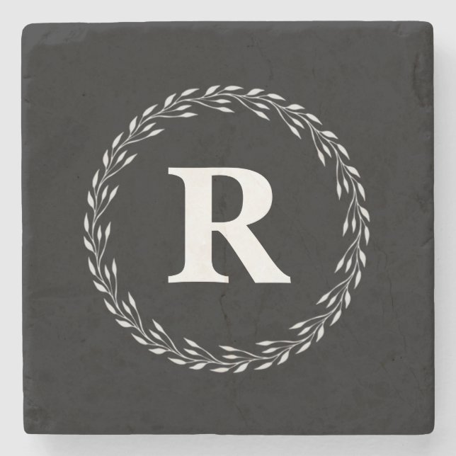 Black Personalised Initial Stone Coaster (Front)