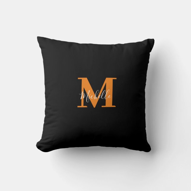 Black Personalised Initials and Name Monogram Cushion (Front)