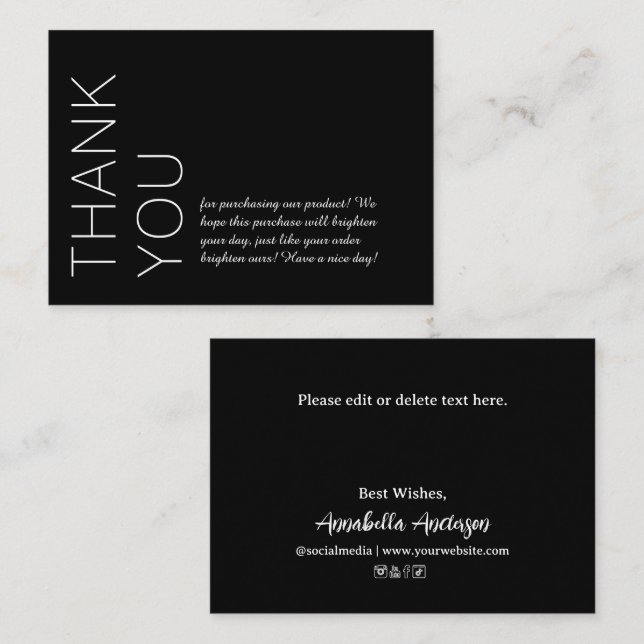 Black | Personalised Modern Minimalist Thank You Card (Front/Back)