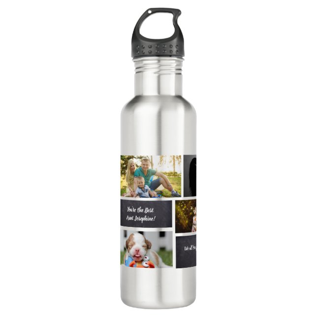 Black Personalised Modern Photo Collage auntie 710 Ml Water Bottle (Front)