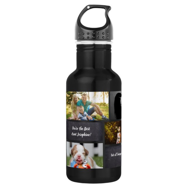 Black Personalised Modern Photo Collage Custom 532 Ml Water Bottle (Front)
