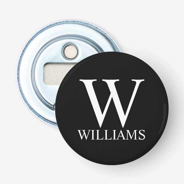 Black Personalised Monogram and Name Bottle Opener (Front)