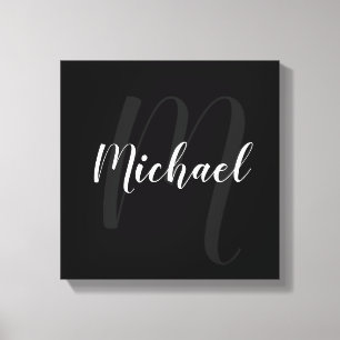 Black personalised Monogram and Name Canvas Print