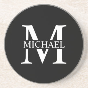 Black Personalised Monogram and Name Coaster
