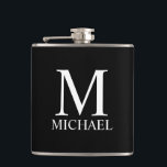 Black Personalised Monogram and Name Hip Flask<br><div class="desc">Personalised Monogram and Name Gift
features personalised monogram and name in white classic serif font style on black background.

Perfect as holiday gift,  father's day gift,  family reunion favours,  thank you gift for groomsmen and gift for any special occasions.</div>
